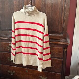 Old Navy Red and Cream Striped Turtleneck Sweater